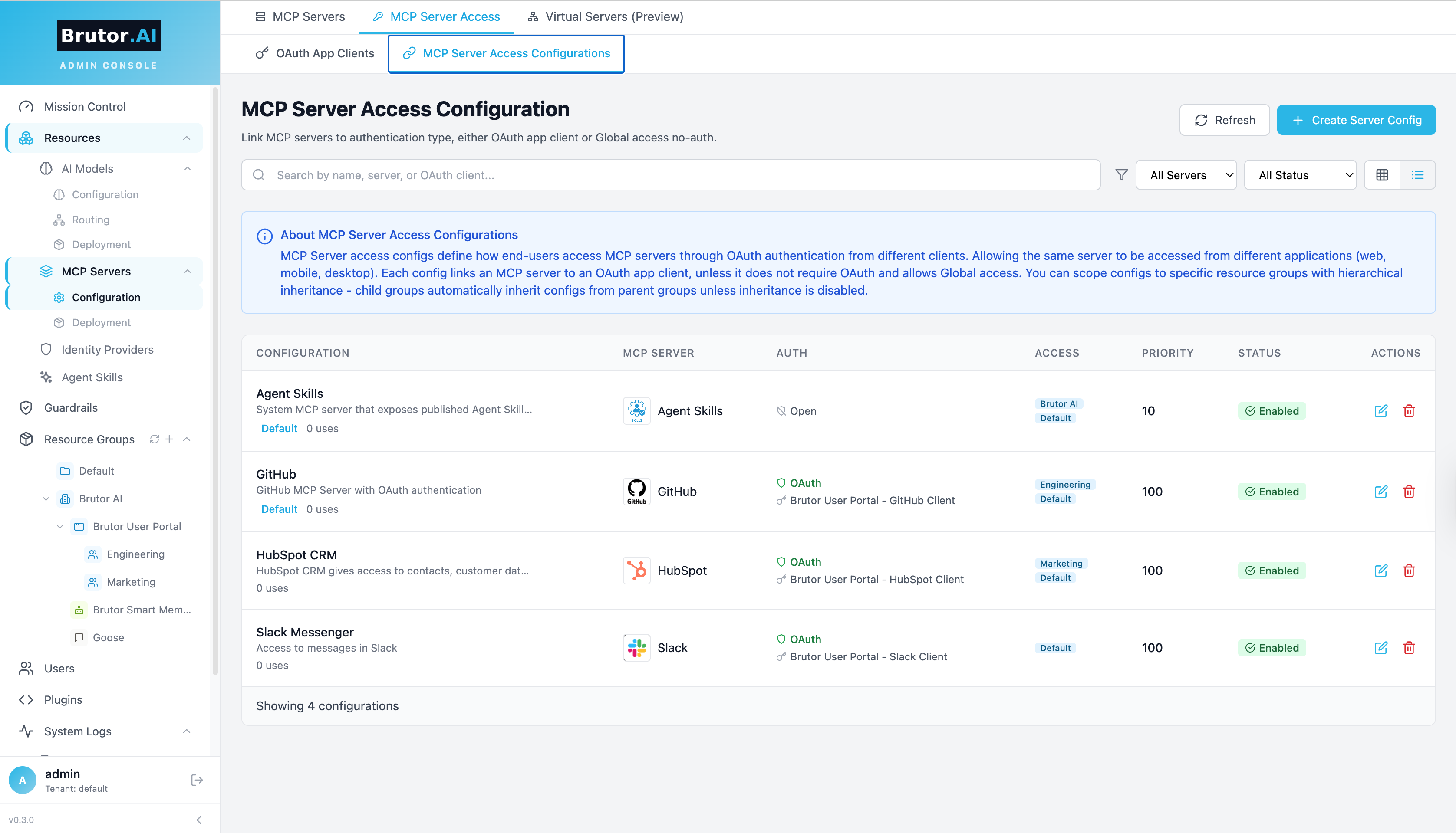 Brutor AI Gateway — MCP Server Access Configuration