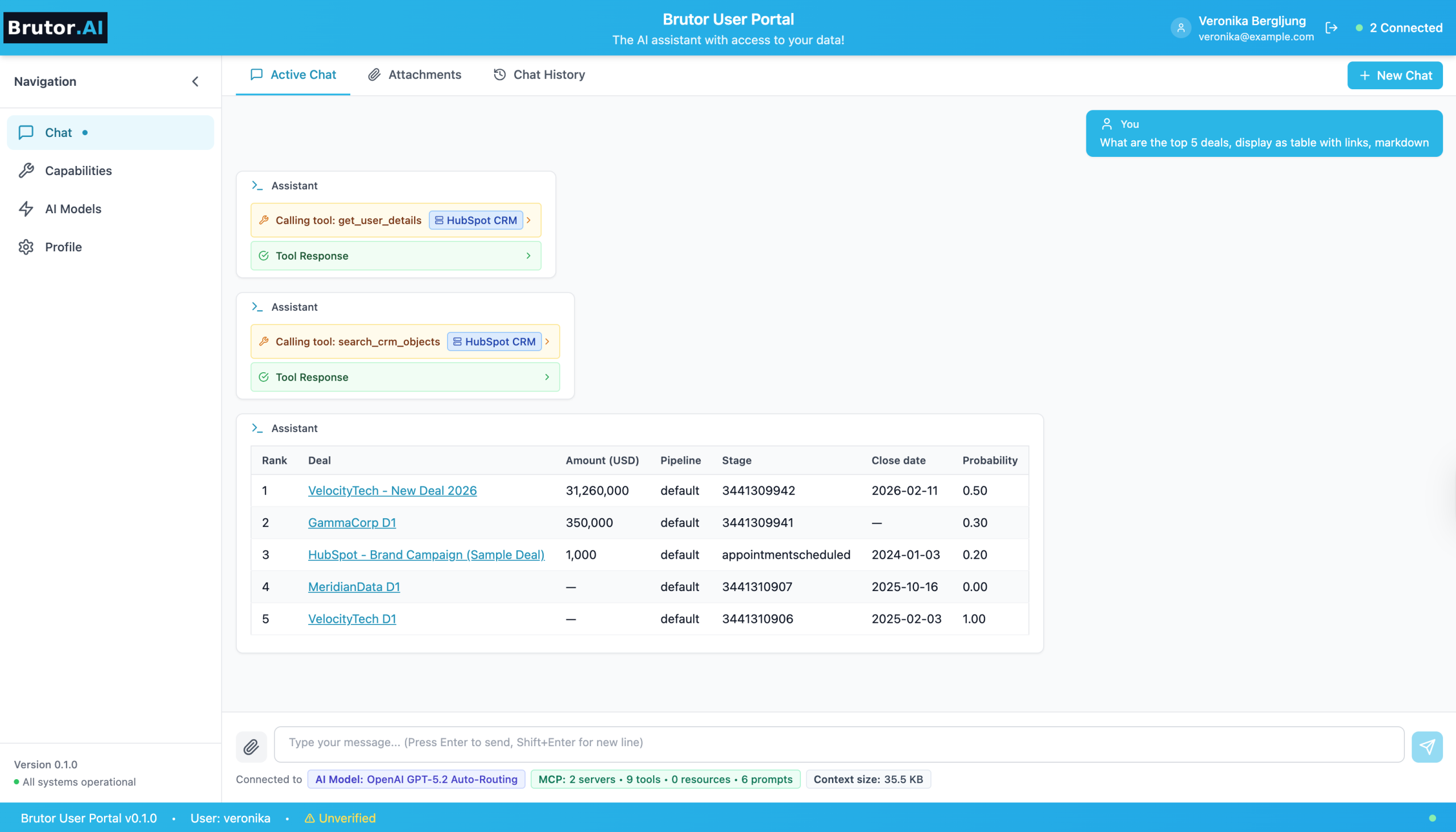 Brutor AI User Portal chat interface